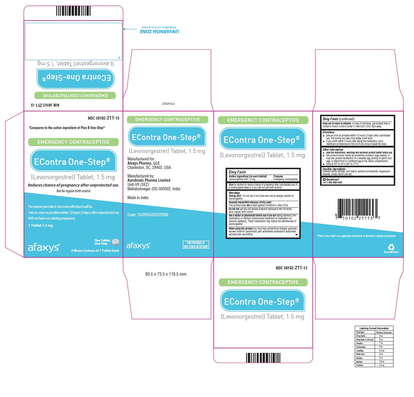 EContra One Step Levonorgestrel Tablet 1.5mg Emergency Contraceptive 3 Pack