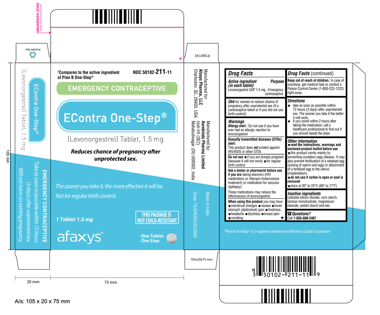 EContra One Step Levonorgestrel Tablet 1.5mg Emergency Contraceptive